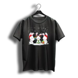 Festive Christmas Bunny Rabbit Trio With Gifts And Santa Hats T-Shirt