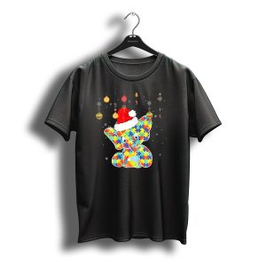 Festive Christmas Elephant In Santa Hat With Autism Puzzle T-Shirt