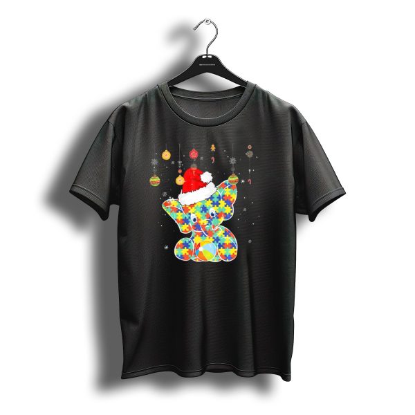 Festive Christmas Elephant In Santa Hat With Autism Puzzle T Shirt t shirt 1
