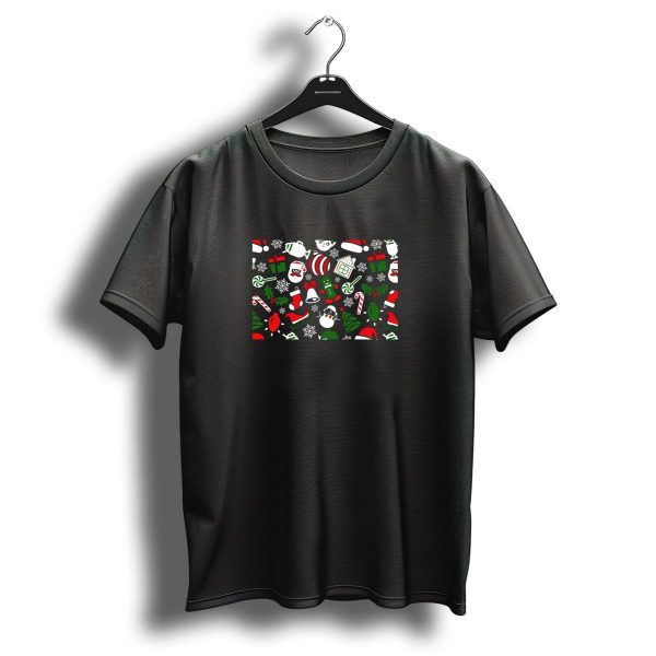 Festive Christmas Icons Santa Snowman Presents Candy Canes T Shirt 1 t shirt 1