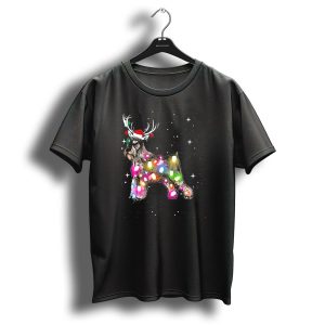 Festive Christmas Lights Standard Schnauzer With Santa Hat And Reindeer Antlers T Shirt