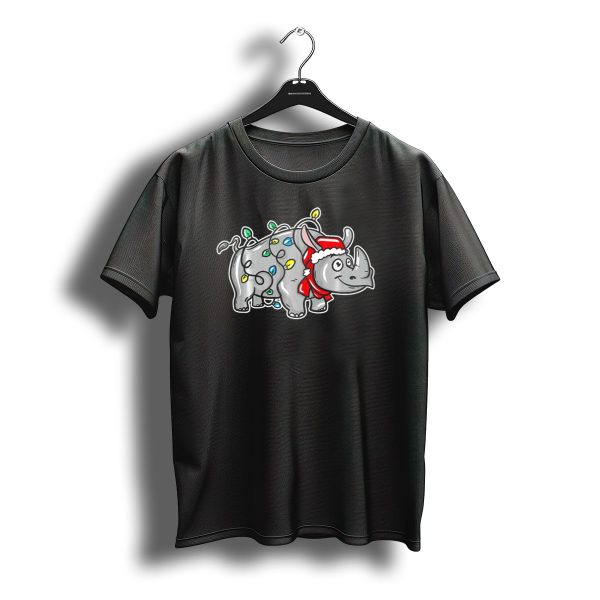 Festive Christmas Santa Claus Rhinoceros With Holiday Lights T Shirt t shirt 1
