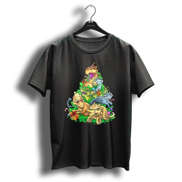 Festive Dinosaur Christmas Tree With Candy Canes And Holiday Decorations T Shirt 1 t shirt 1