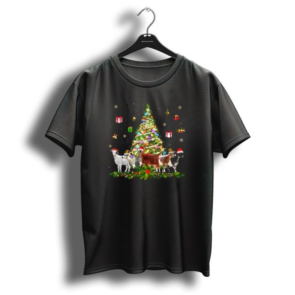 Festive Goats By Christmas Tree With Holiday Gifts And Decorations T Shirt 1 t shirt 1