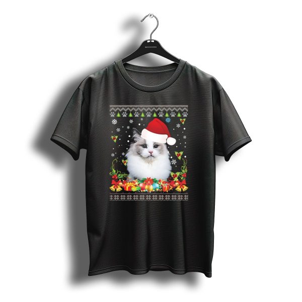 Festive Ragdoll Cat With Santa Hat And Christmas Decorations T Shirt t shirt 1