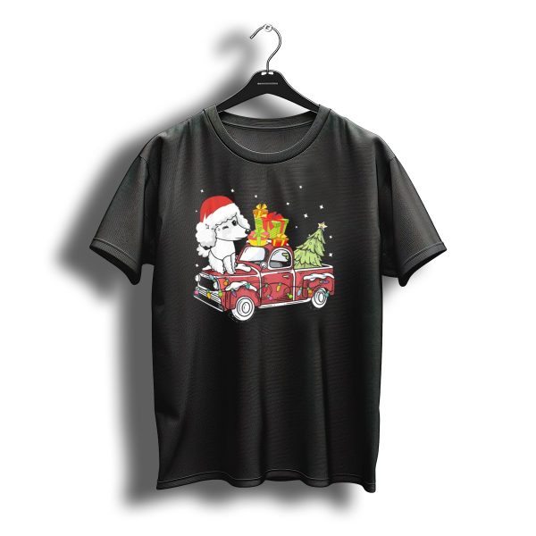 Festive Santa Poodle On Holiday Pickup Truck With Christmas Tree And Gifts T Shirt t shirt 1