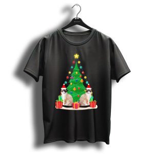 Festive Siamese Cats With Santa Hats And Christmas Tree Decor T Shirt