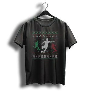 Festive Soccer Players Christmas Reindeer Snowflakes T Shirt