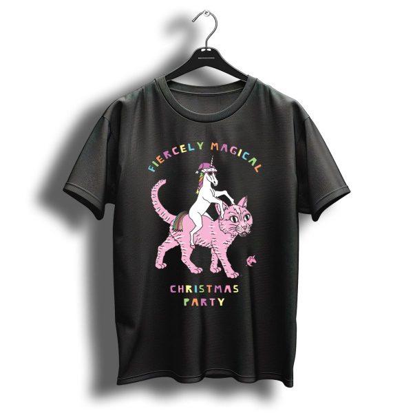 Fiercely Magical Unicorn Riding Pink Cat Christmas Party T Shirt 1 t shirt 1