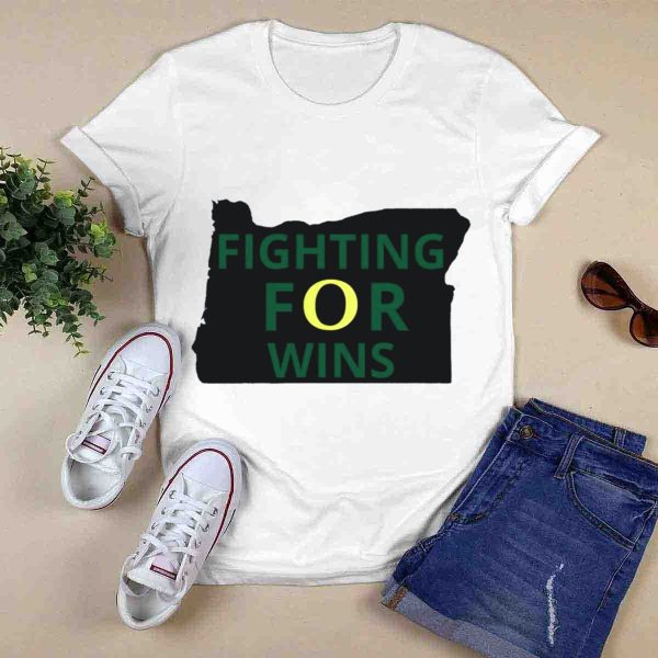 Fighting for Wins Oregon Ducks State Outline T Shirt 0