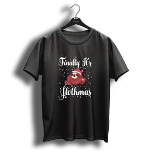 Finally Its Slothmas Christmas Sloth Santa Hat T Shirt