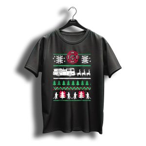 Fire Dept Christmas Firetruck Santa Reindeer Snowflakes Trees T-Shirt