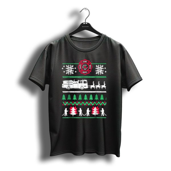 Fire Dept Christmas Firetruck Santa Reindeer Snowflakes Trees T Shirt t shirt 1