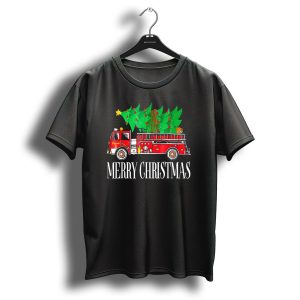 Firefighter Engine 1 Merry Christmas Fire Truck Tree T Shirt