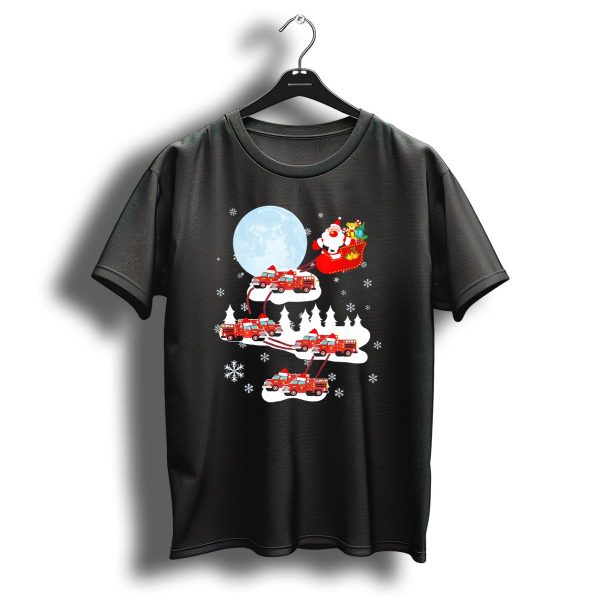 Firefighter Fire Truck Santa Sleigh Christmas Scene T Shirt 1 t shirt 1
