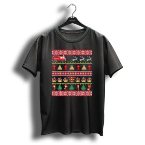 Firefighter Fireman Ugly Christmas Sweater Fire Truck Reindeer Fire Hydrant Badge T Shirt