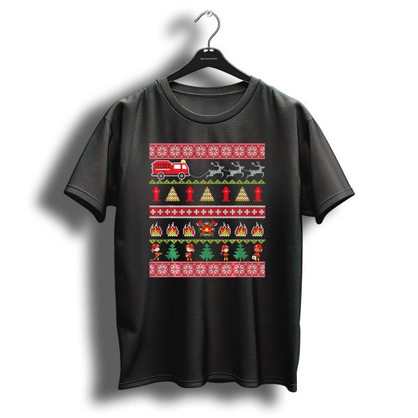 Firefighter Fireman Ugly Christmas Sweater Fire Truck Reindeer Fire Hydrant Badge T Shirt 1 t shirt 1