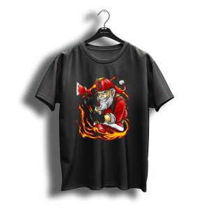 Firefighter Santa Christmas Holiday Axe Flame T-Shirt