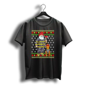Firefighter Santa Claus Fireman Fire Dog Christmas Snowflakes T-Shirt