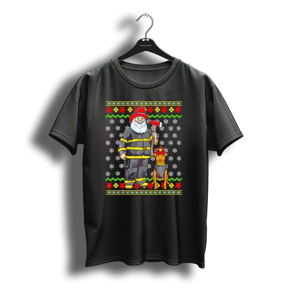Firefighter Santa Claus Fireman Fire Dog Christmas Snowflakes T Shirt t shirt 1