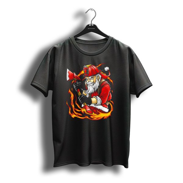 Firefighter Santa Claus With Axe And Flames Christmas T Shirt t shirt 1
