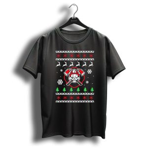 Fireman Christmas Ugly Sweater Design With Snowflakes And Reindeer T Shirt