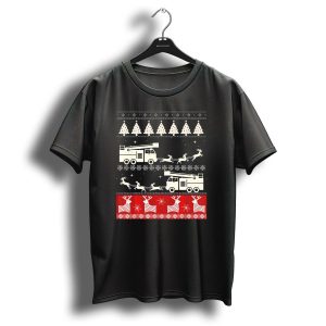 Fireman Firefighter Christmas Fire Truck And Reindeer Holiday T Shirt