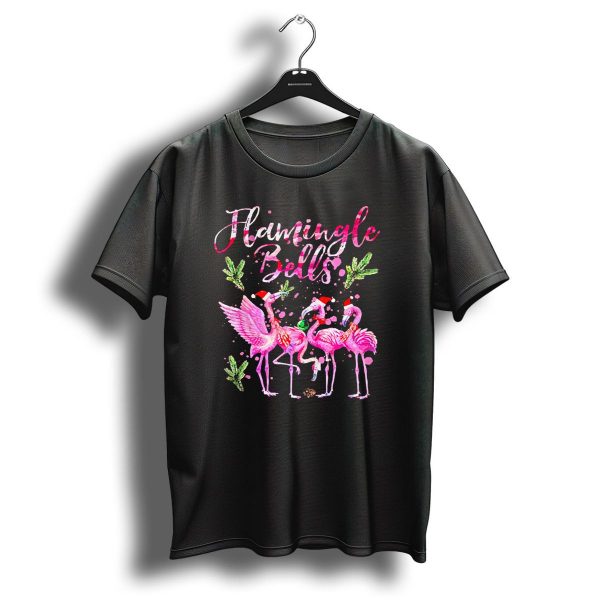 Flamingle Bells Flamingos With Christmas Santa Hats And Holiday Greenery T Shirt 1 t shirt 1