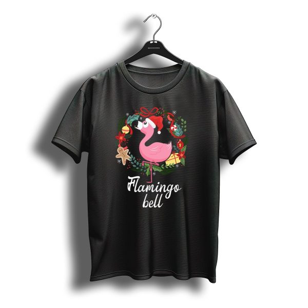 Flamingo Bell Christmas Wreath Santa Hat Holiday Cheer T Shirt t shirt 1
