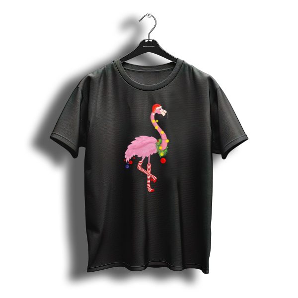 Flamingo Christmas Santa Hat Candy Cane Leggings T Shirt t shirt 1