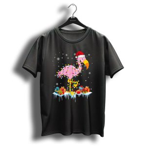 Flamingo Christmas Tree Santa Hat Lights Snowflakes Presents X Mas Ornament Decor T Shirt