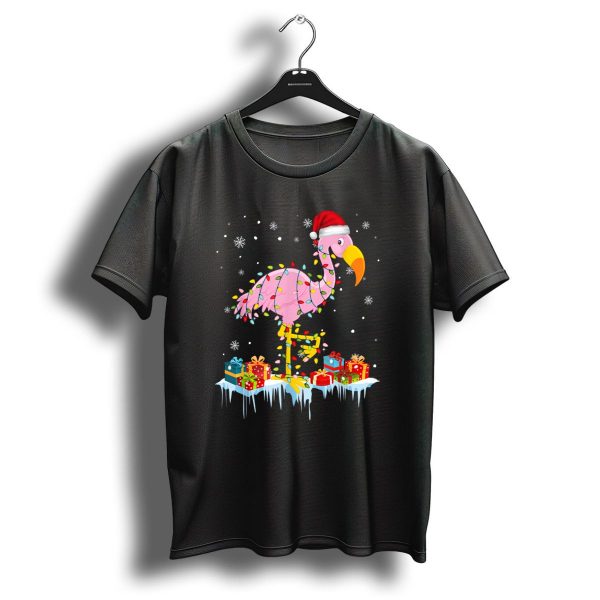 Flamingo Christmas Tree Santa Hat Lights Snowflakes Presents X Mas Ornament Decor T Shirt 1 t shirt 1