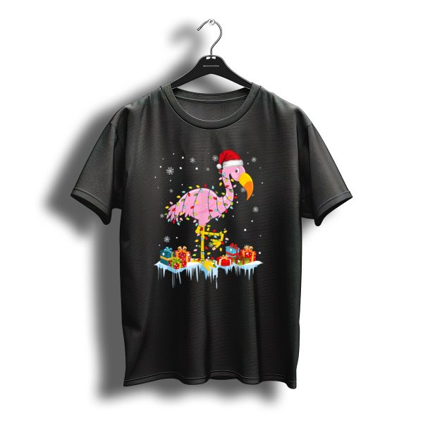 Flamingo Christmas Tree Santa Hat Lights Snowflakes Presents X Mas Ornament Decor T Shirt t shirt 1