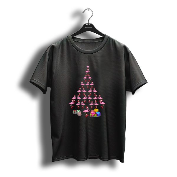 Flamingo Christmas Tree With Gifts And Santa Hats T Shirt t shirt 1