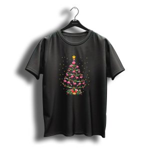 Flamingo Christmas Tree With Santa Details And Star Topper T-Shirt