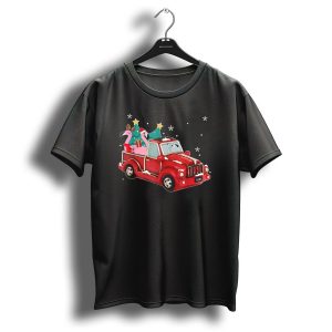 Flamingo Ride Red Truck Christmas Tree Snowflakes Stars T Shirt