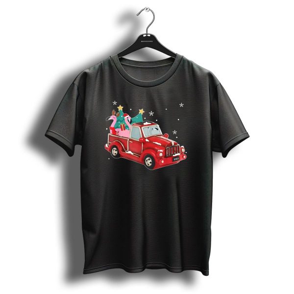 Flamingo Ride Red Truck Christmas Tree Snowflakes Stars T Shirt 1 t shirt 1