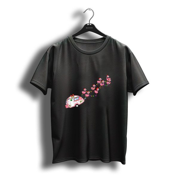 Flamingo Santa Christmas Camper Glamping Lights T Shirt t shirt 1