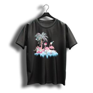 Flamingo Santa Skiing Christmas Outfit With Palm Tree And Presents T-Shirt