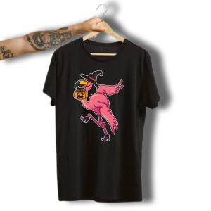Flamingo Witch With Pumpkin Jack O' Lantern For Halloween Candy T-Shirt