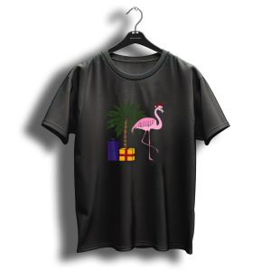 Flamingo With Santa Hat And Palm Tree With Christmas Gifts T Shirt