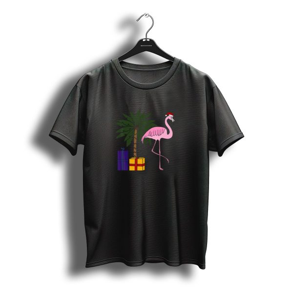Flamingo With Santa Hat And Palm Tree With Christmas Gifts T Shirt t shirt 1