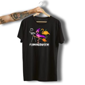 Flamingoween Skeleton Witch Pumpkin Flamingo Halloween T-Shirt