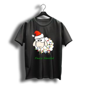 Fleece Navidad Christmas Sheep Santa Hat Festive Lights T-Shirt