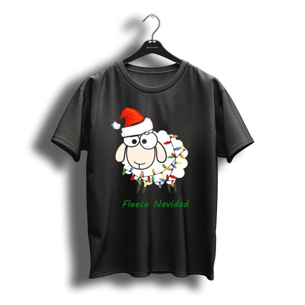 Fleece Navidad Christmas Sheep Santa Hat Festive Lights T Shirt t shirt 1