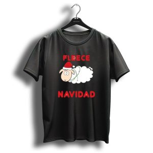 Fleece Navidad Christmas Sheep With Santa Hat And Festive Lights T Shirt