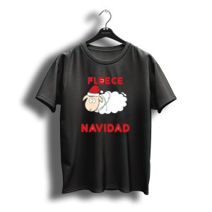 Fleece Navidad Christmas Sheep With Santa Hat And Festive Lights T-Shirt