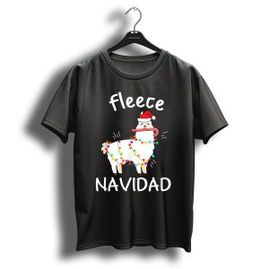 Fleece Navidad Llama Christmas Lights Santa Hat Candy Cane T Shirt