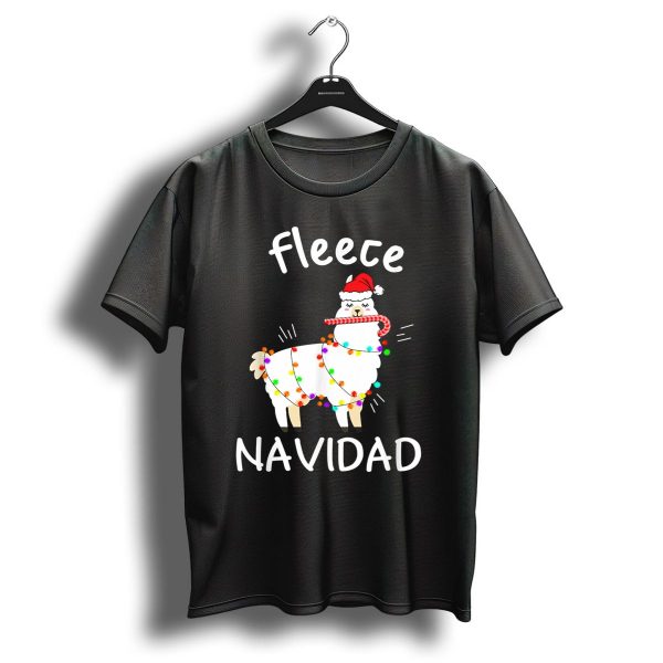 Fleece Navidad Llama Christmas Lights Santa Hat Candy Cane T Shirt 1 t shirt 1