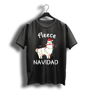 Fleece Navidad Llama Christmas Lights Santa Hat Candy Cane T-Shirt